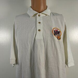 Vintage Miller Lite Polo Shirt Mens Size XL White Beer Promo Embroidered 90s